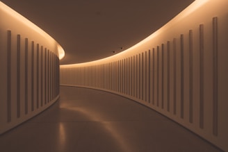empty beige pathway with lights