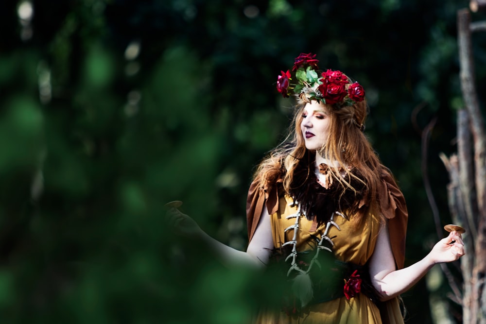 woman wearing brown dress