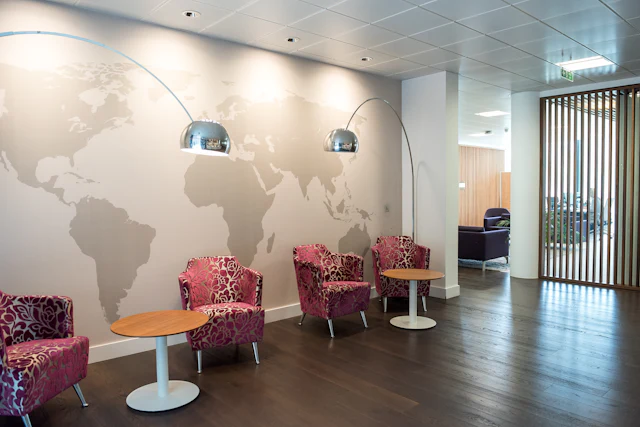Map Wall Waiting Area — commercial reception interior design