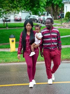 Family wearing same clothing style and walking together