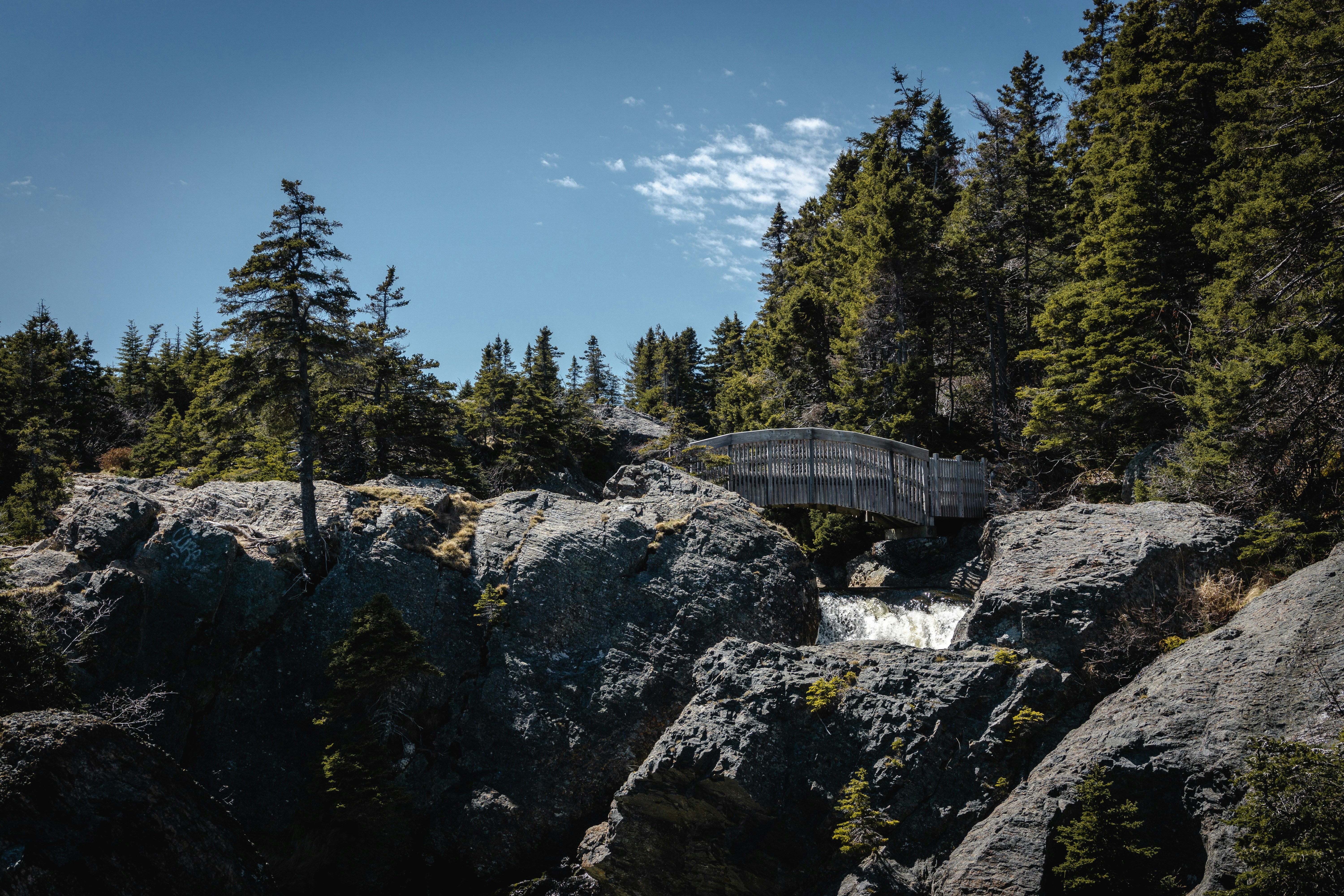 bridge over river near boulders