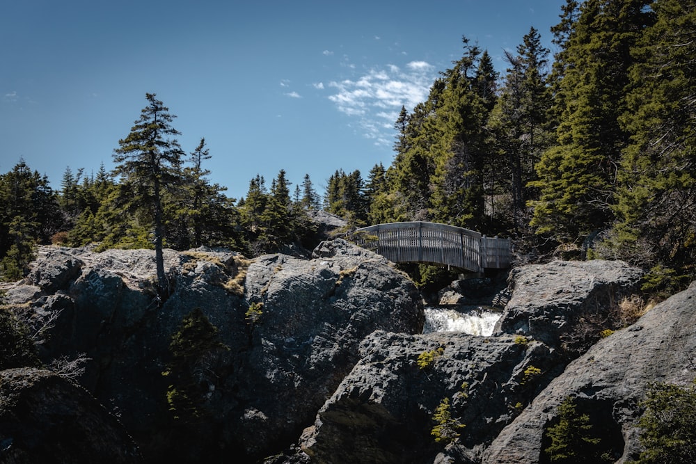 bridge over river near boulders
