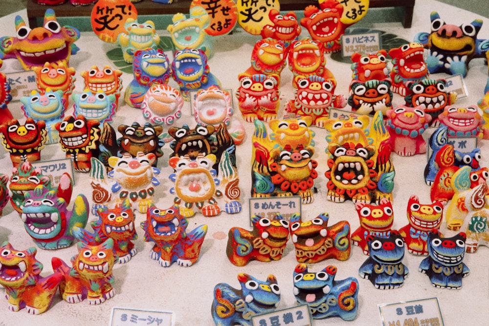 assorted-color character figurines