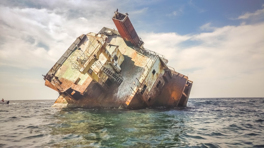ship ruins at middle of sea