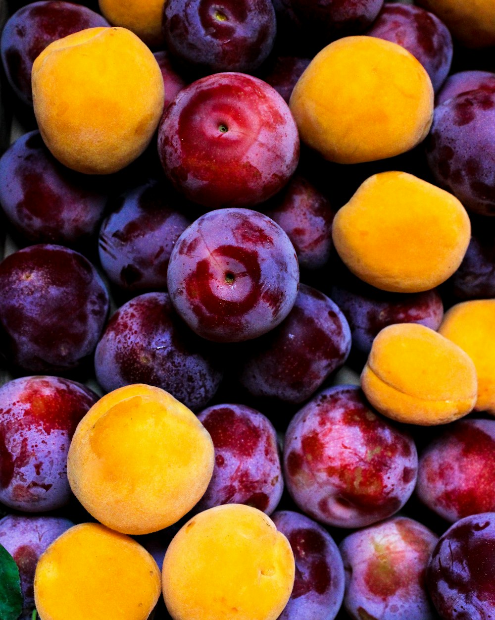 fotografia com foco seletivo de frutas vermelhas e amarelas