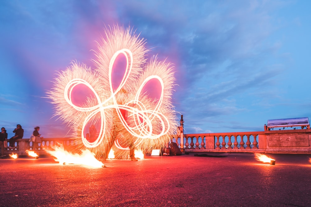 orange spiral LED lights near railings