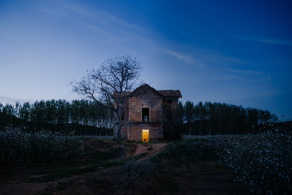 red brick house at dusk