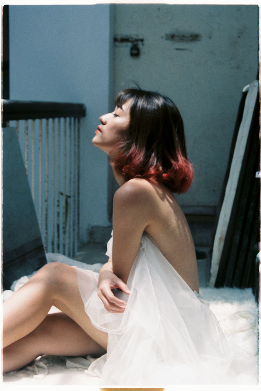 woman wearing white mesh dress