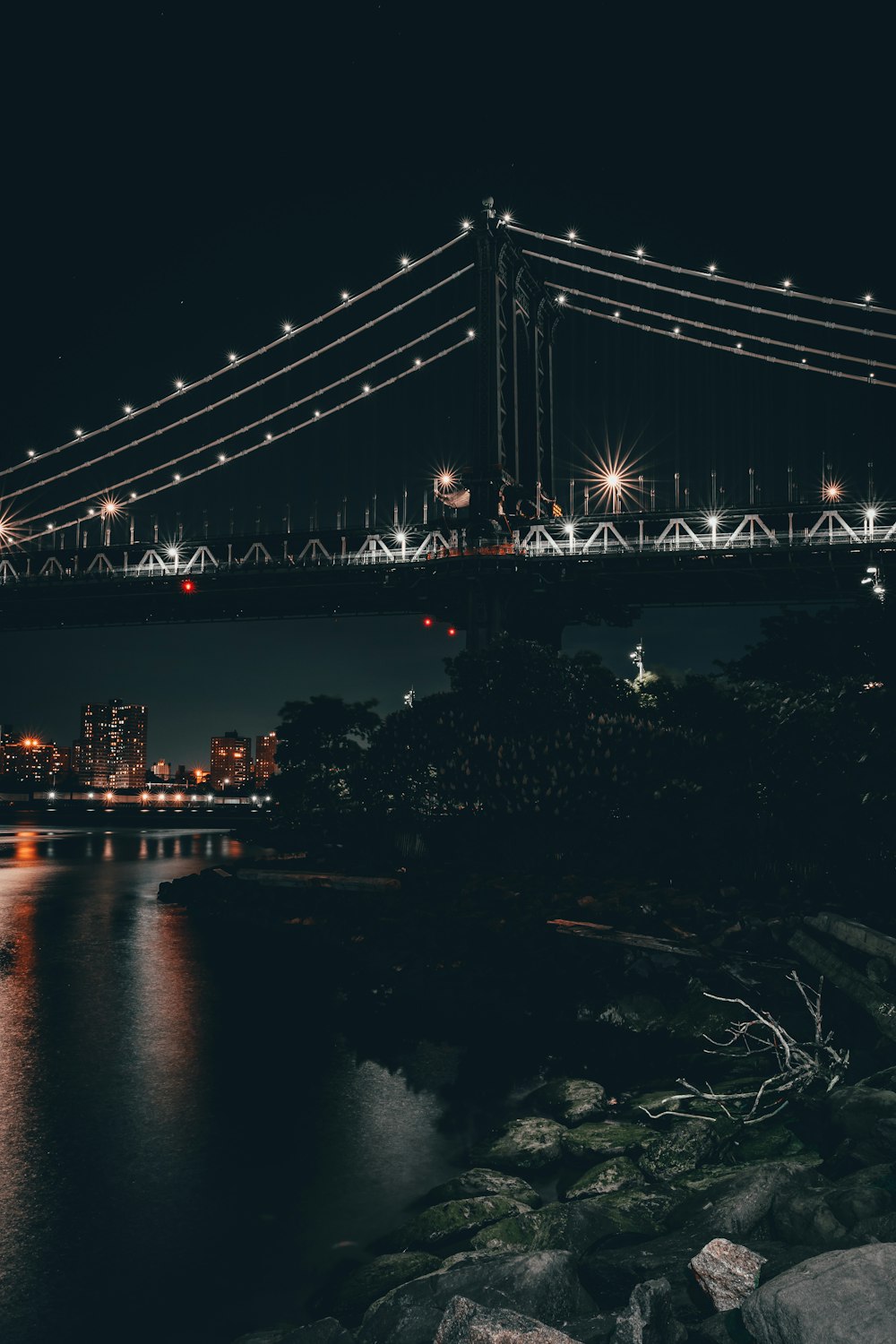 architectural photo of a bridge at night