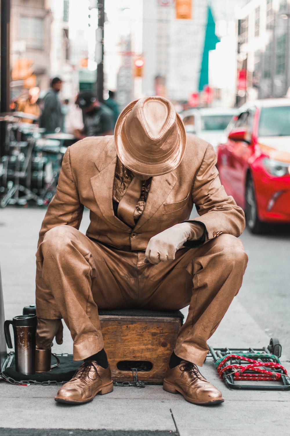 unknown person sitting outdoors