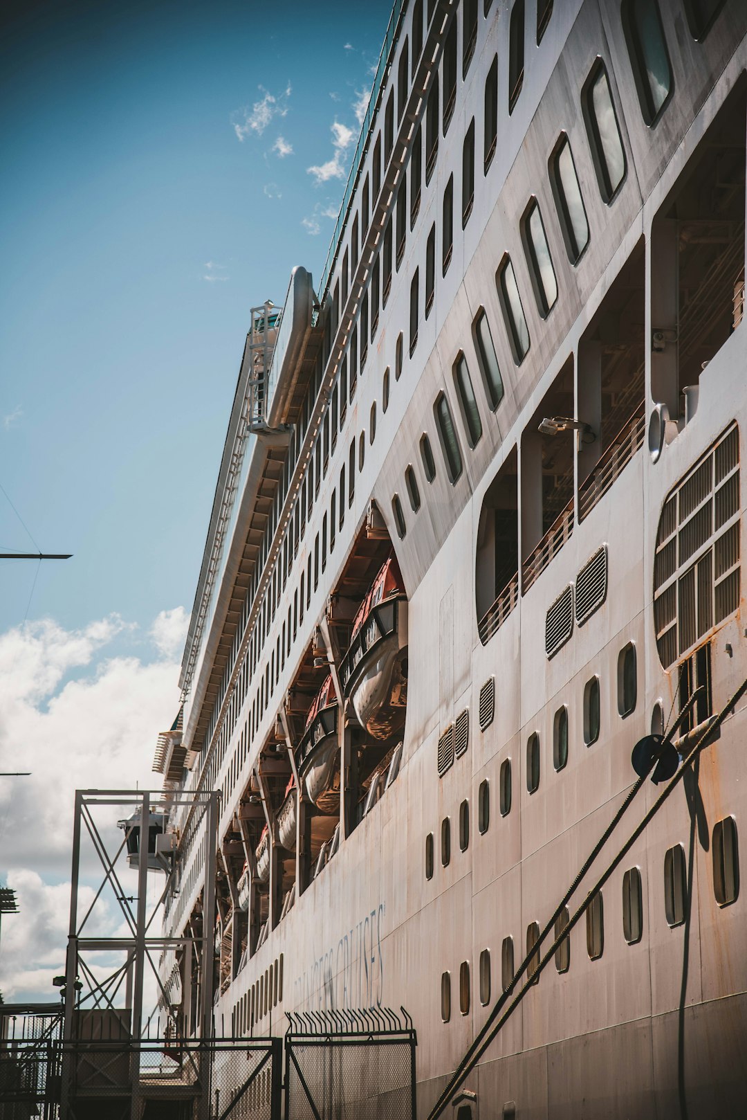 low-angle photography of white cruise ship