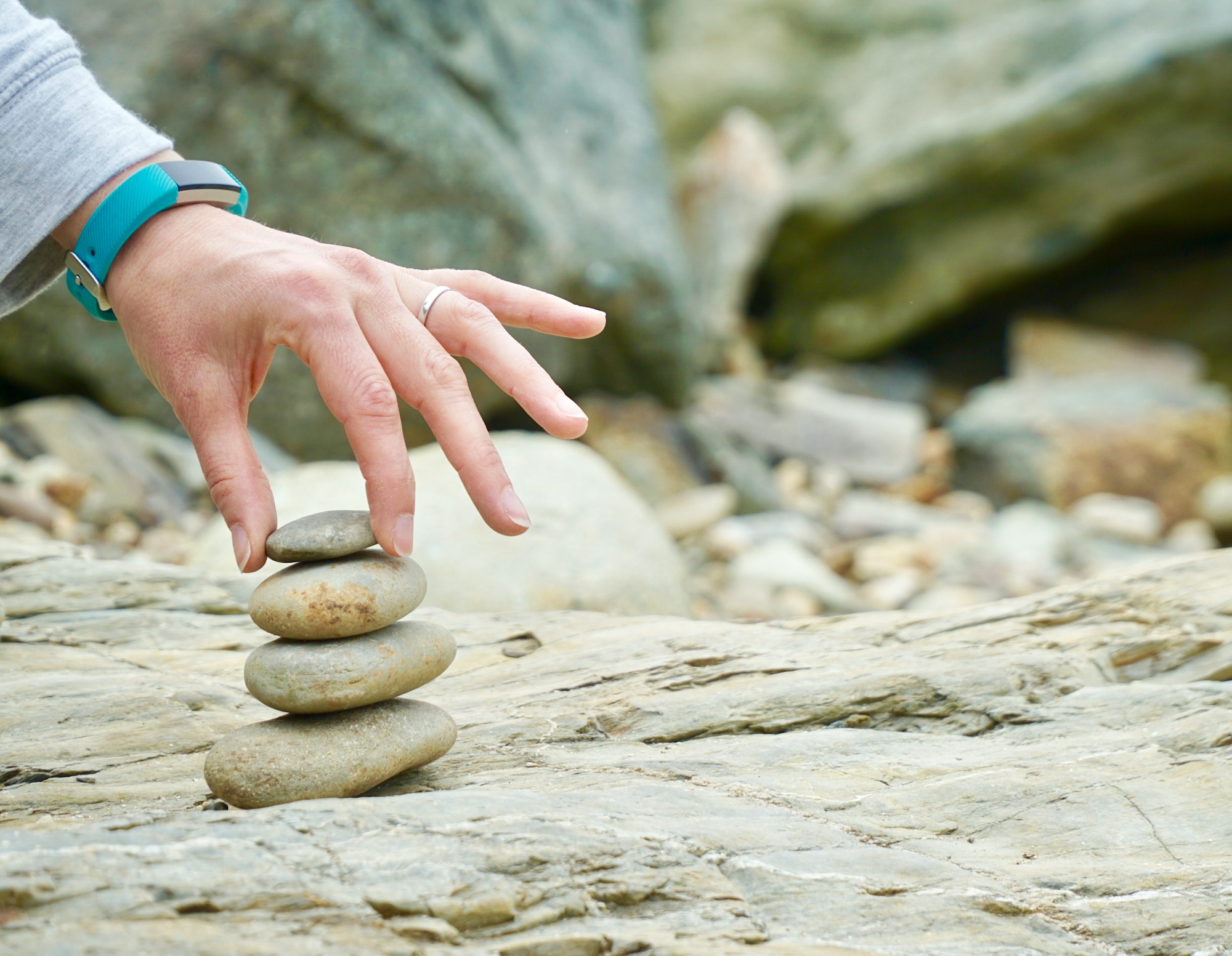 Balancing rocks on the beach in Cornwall. Relaxing and satisfying