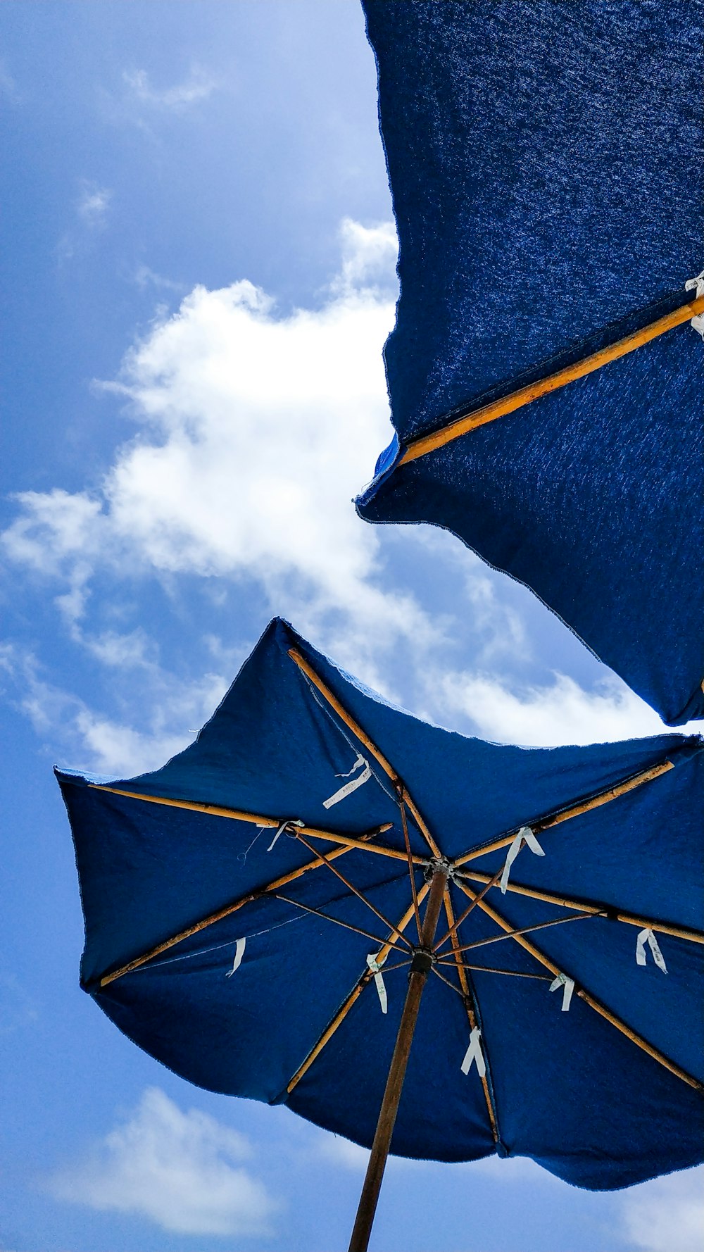 two blue umbrellas