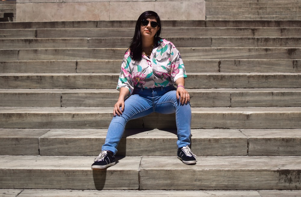 woman sitting on stair