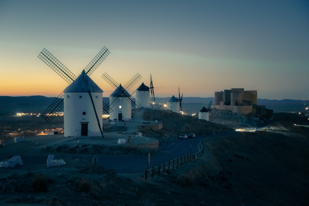 landscape photo of a row of windmills