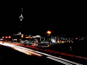 An artistic shot of a city skyline at night, highlighting urban photography.