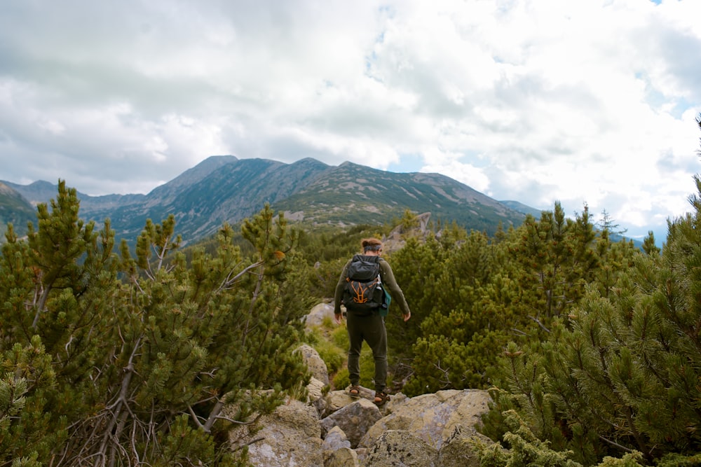 man on a cliff by a forest