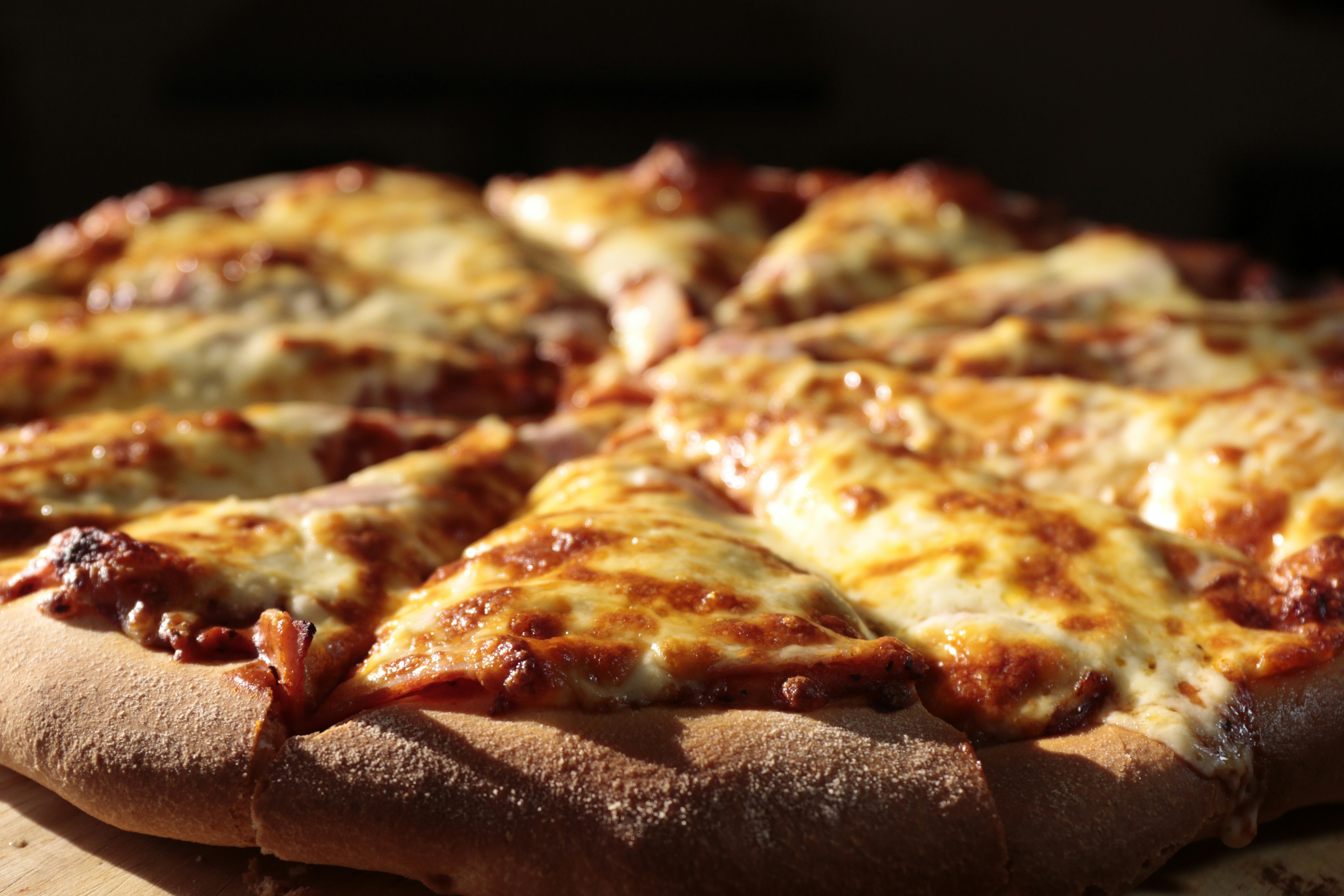 Pizza close-up with golden crust
