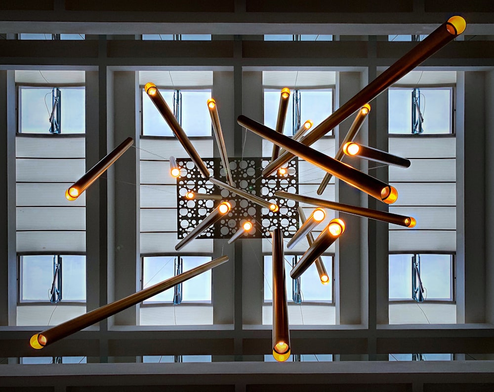 a chandelier hanging from the ceiling in a building