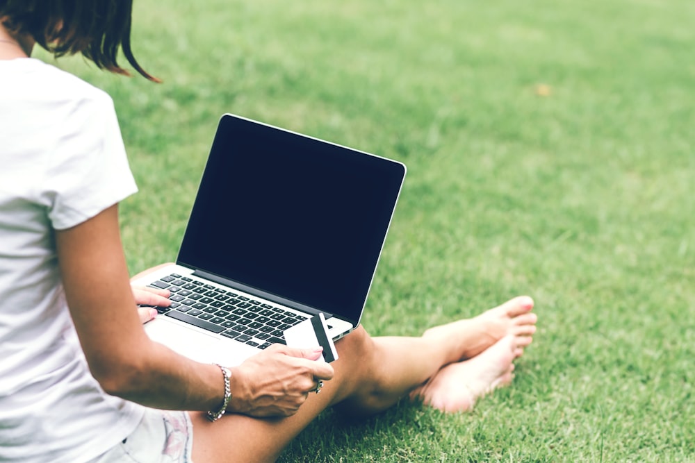 MacBook Pro on woman lap