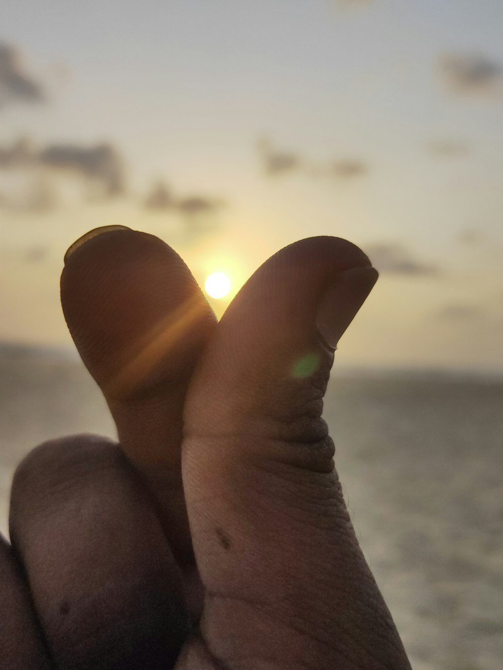 person's right hand at sunset