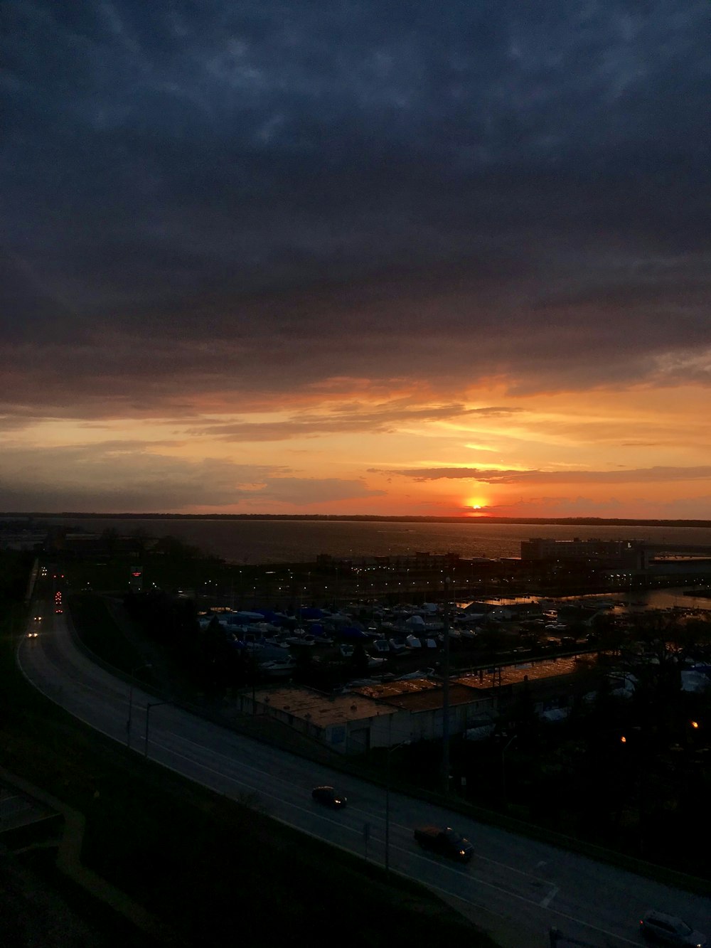 high-angle photography of city during sunset