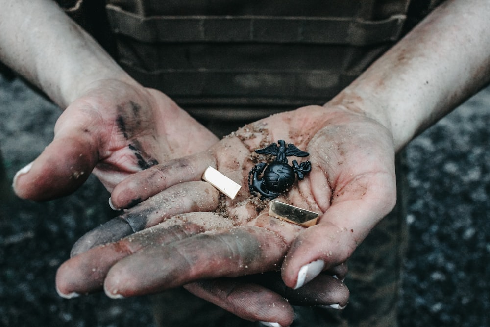 a person holding something in their hands