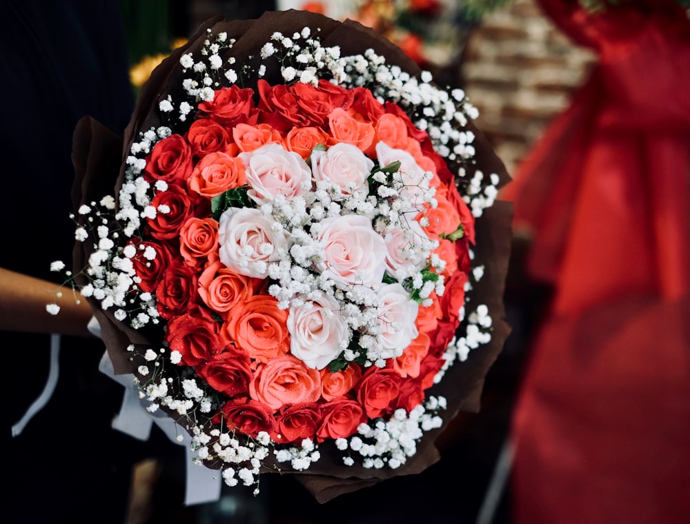 red and white flower bouquet