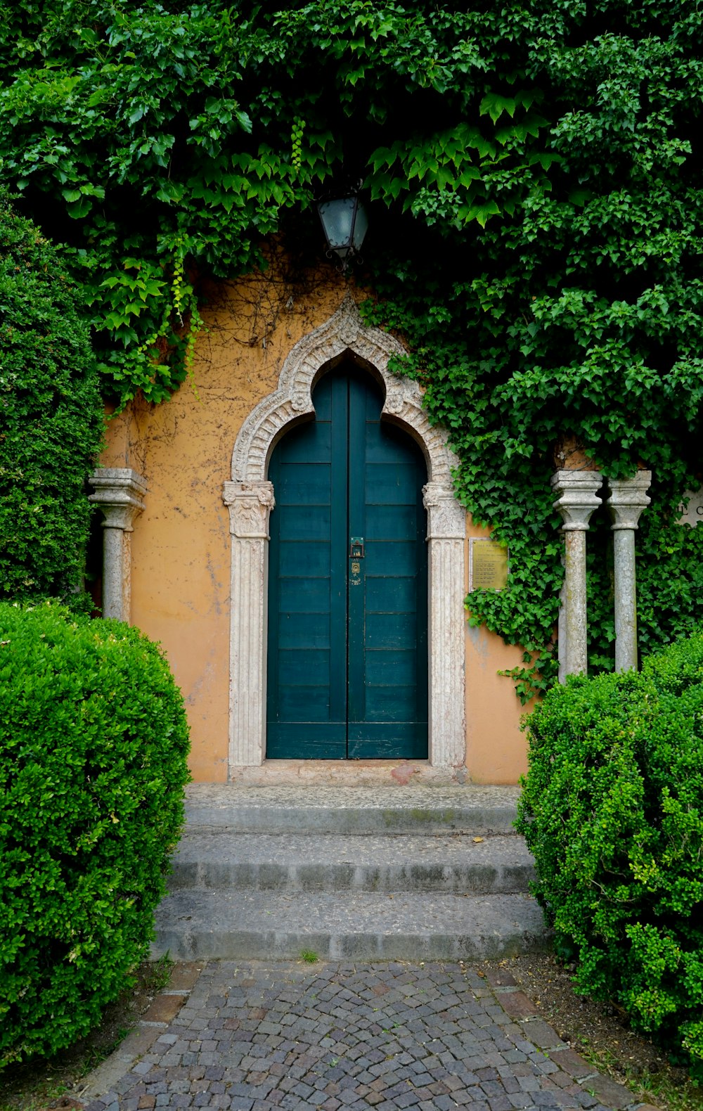 closed green wooden door