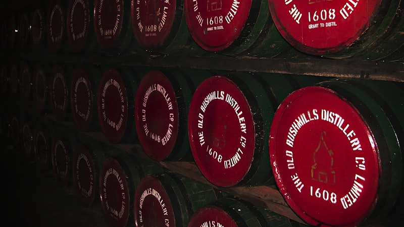 Copper pot stills in a whiskey distillery