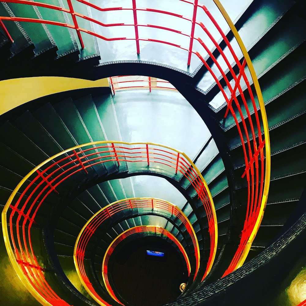 spiral green and red staircase