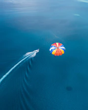 aerial photo of parachute above sea