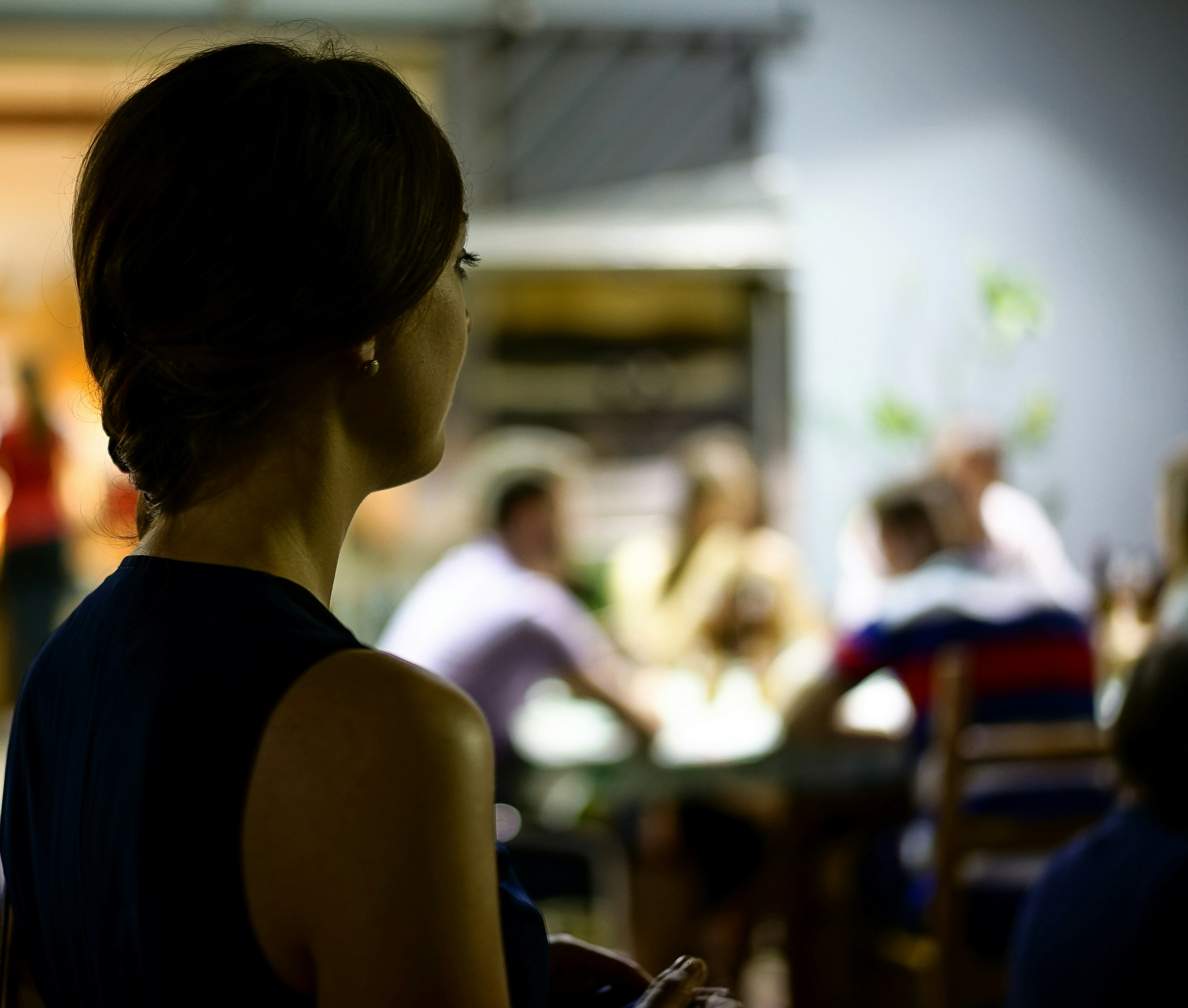 woman near table