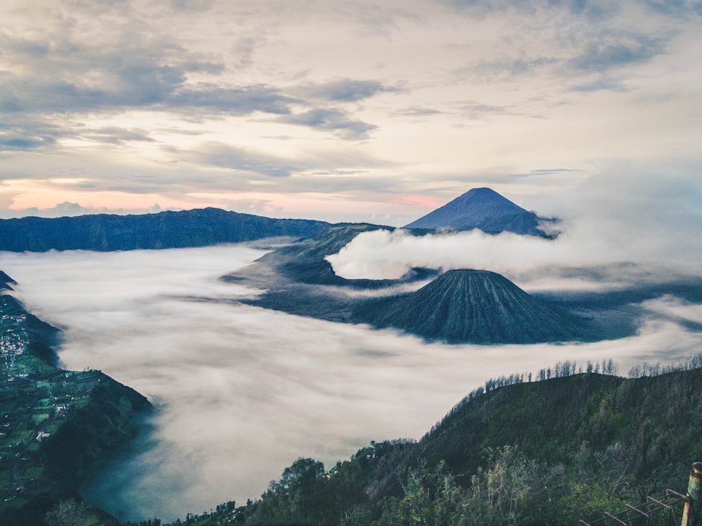 mist covered hills in horizon