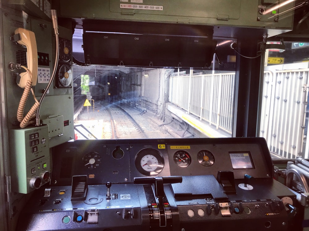black train controls and dashboard