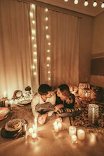 Romantic couple room setup with soft lighting and intimate decor.