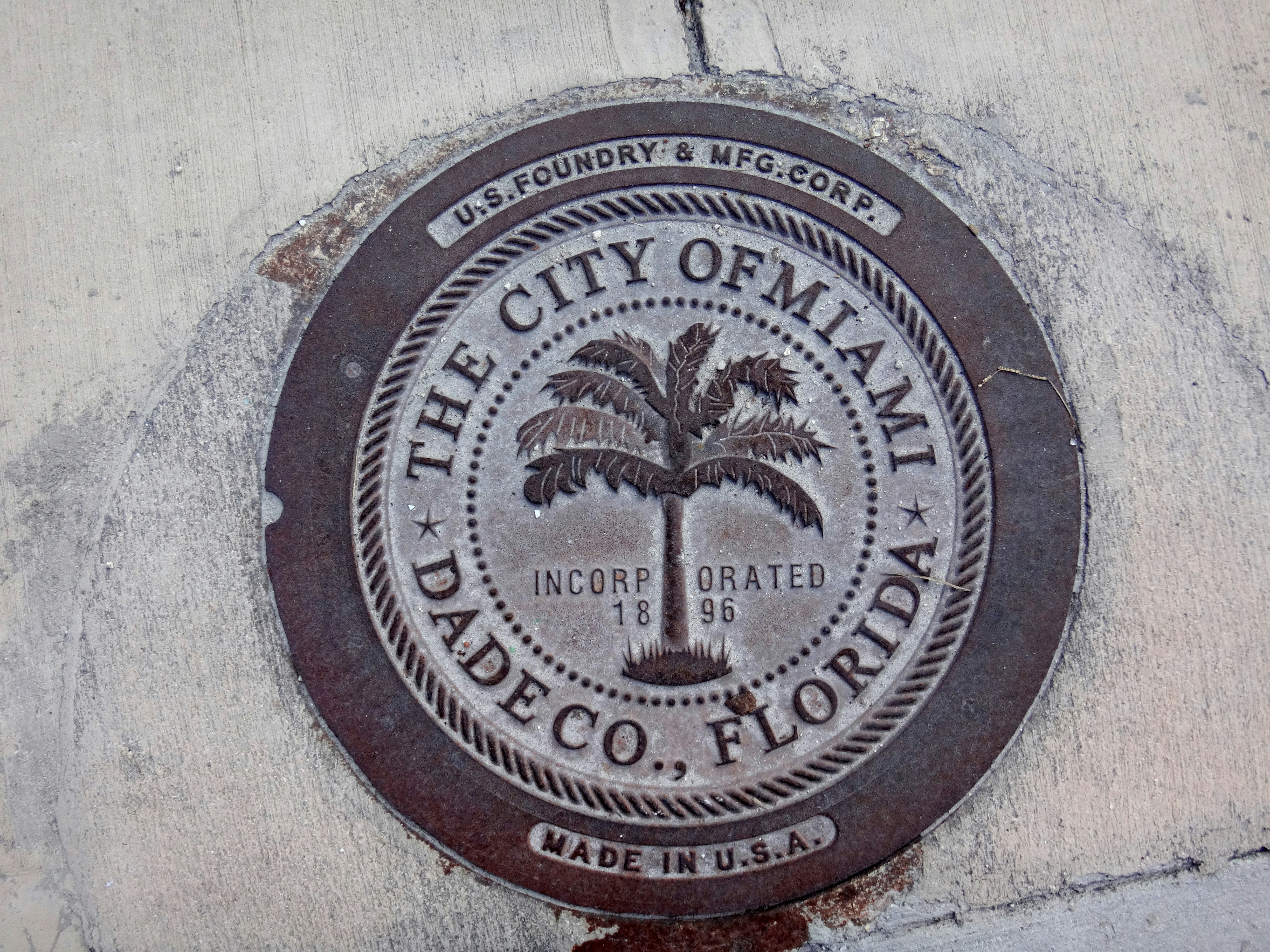 Some of the manhole covers in Miami have different designs.