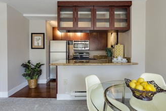 white and beige marble-top table