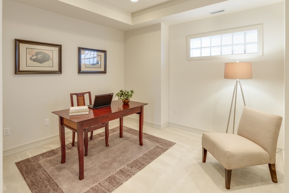 rectangular brown wooden table