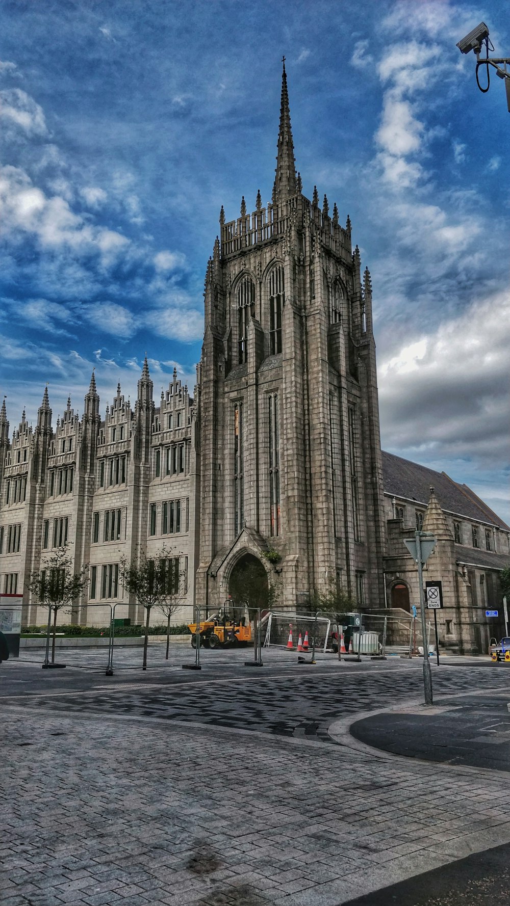 architectural photo of a gray colored church