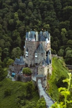 beige and blue painted castle scenery