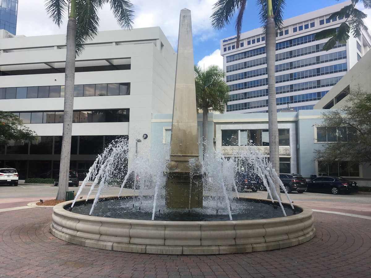 Fountain near Coral Gables buildings