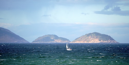 A serene ocean view with a ship sailing in the distance.