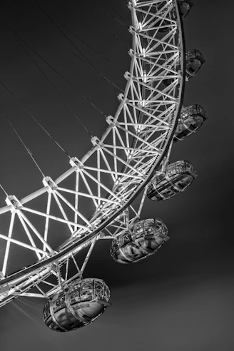grayscale photo of ferris wheel