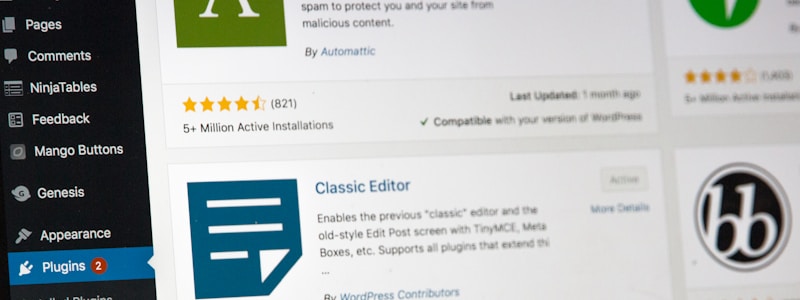 Screenshot of Wordpress plug-in dashboard