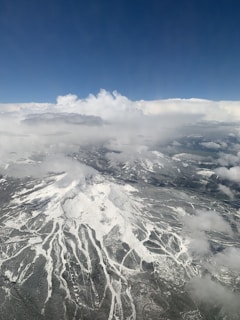 An aerial view of the ski trails winding through the mountains.