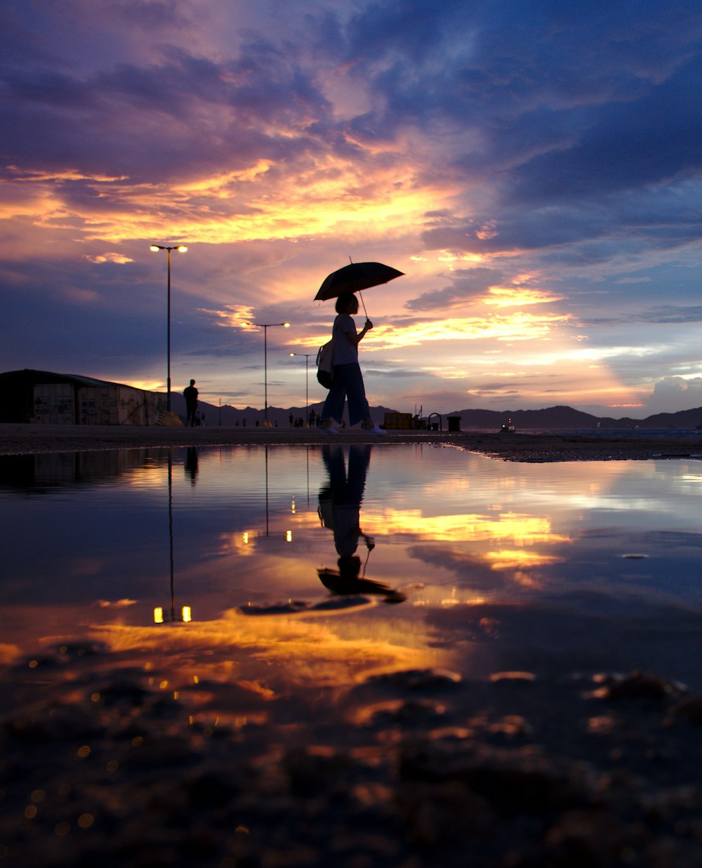 silhouette photo of woman holding umbrella