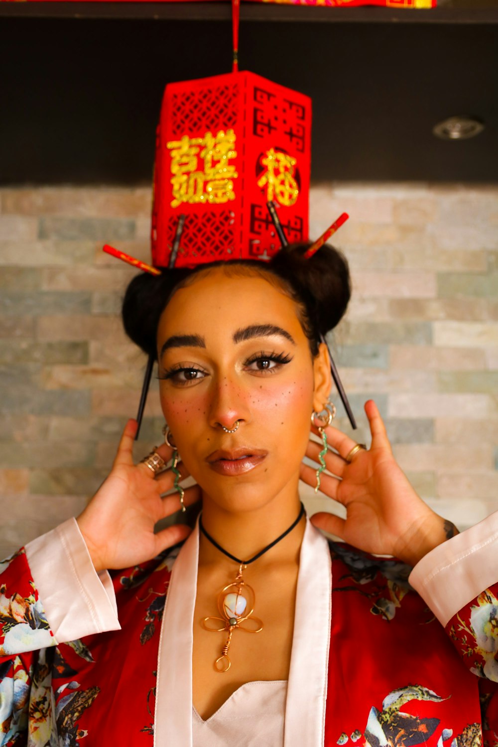 woman wearing red and white traditional suit