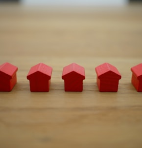 red blocks on brown wooden table