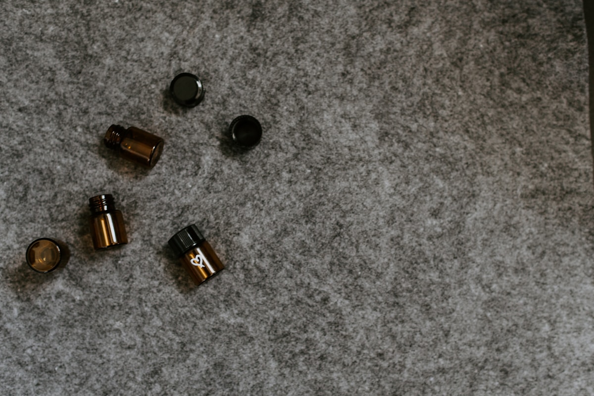 Amber glass essential oil bottles